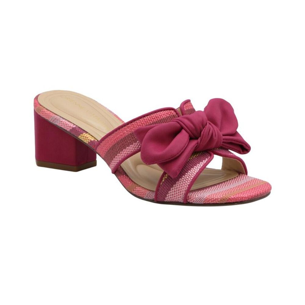 Adrienne Vittadini Fuchsia Pink Bow Block Heel Slide Sandals